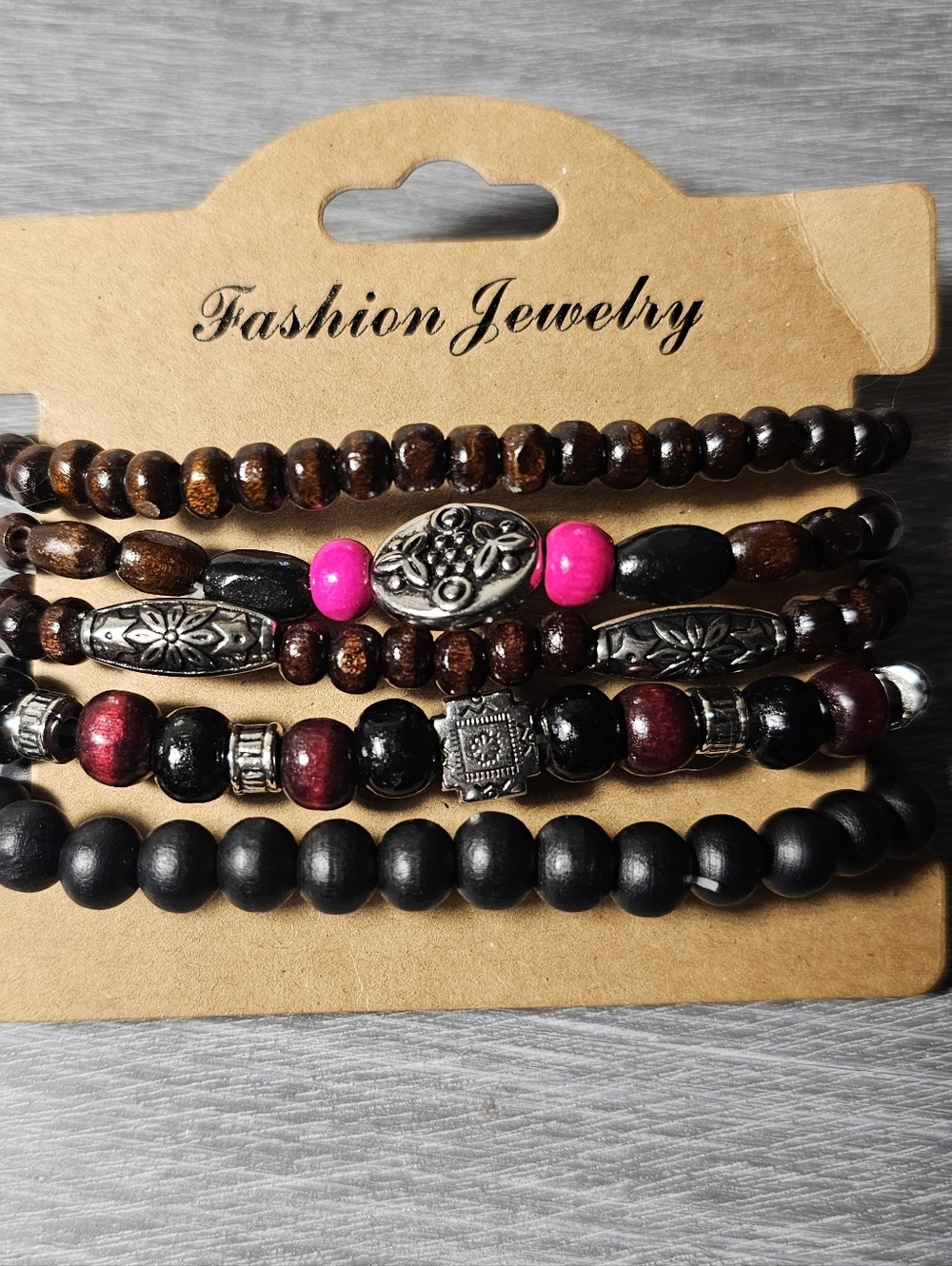 Dark Bohemian Wooden Stretch Bracelet Set